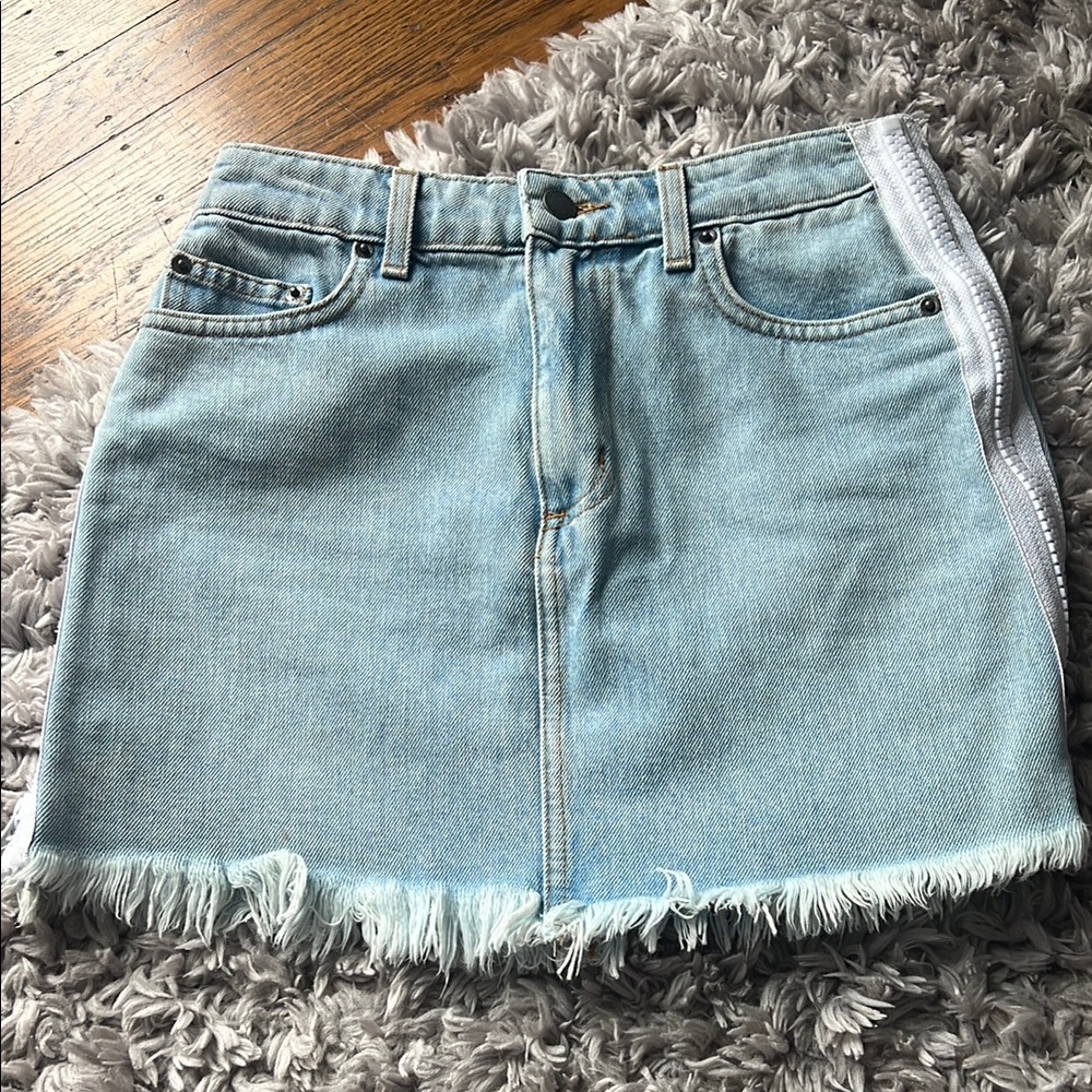 Denim Mini Skirt with Frayed Hem